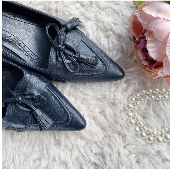 Brooks Brothers Navy Blue Leather Shoes Heels Sz 9 - Picture 6 of 11